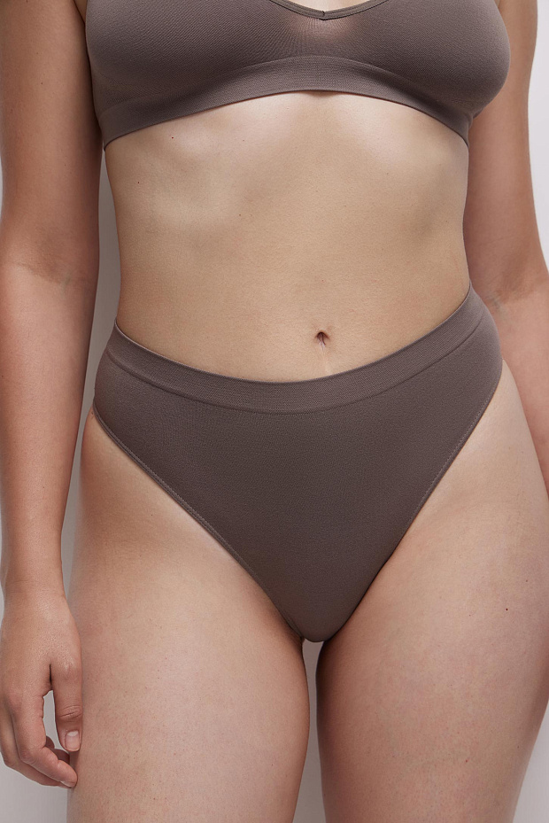 Трусы-стринги с высокой посадкой Бамбук (какао)