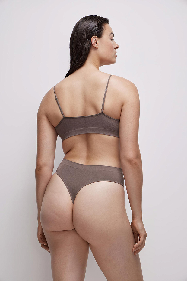 Трусы-стринги с высокой посадкой Бамбук (какао)