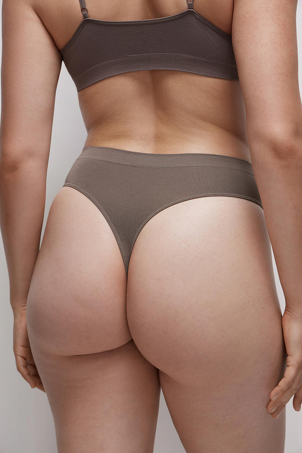 Трусы-стринги с высокой посадкой Бамбук (какао)