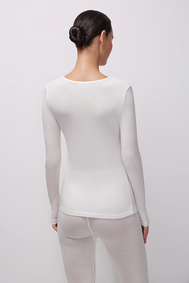 Лонгслив из гладкого трикотажа (молочный)