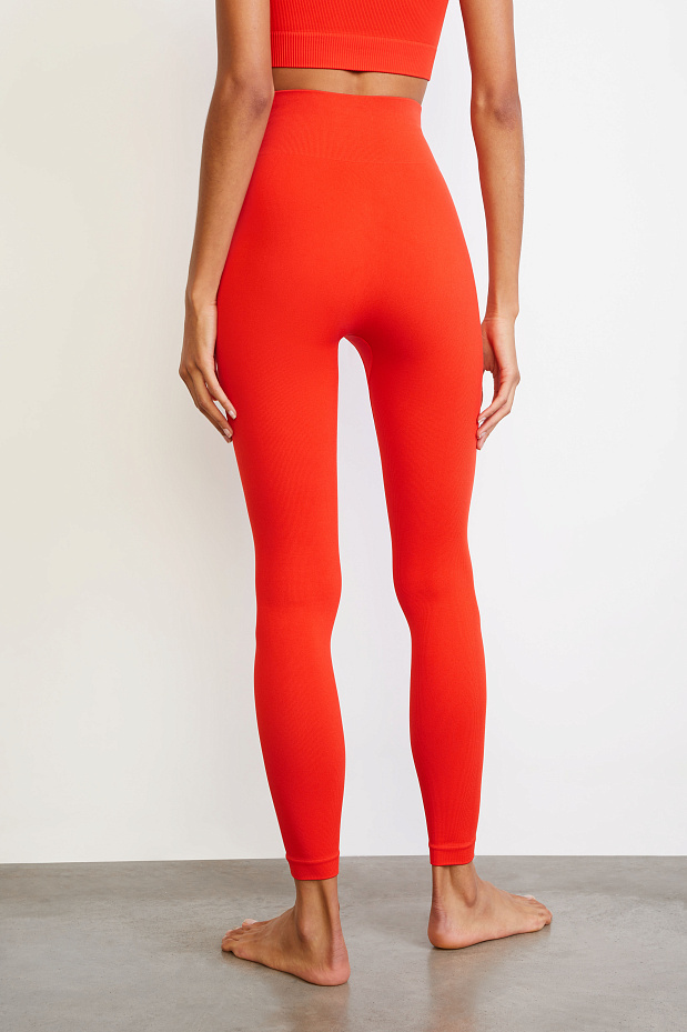 Легинсы с высокой посадкой в мелкий рубчик (маковый)