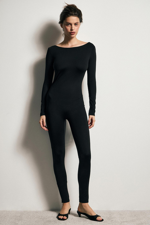 Комбинезон с длинными рукавами из бифлекса (черный)