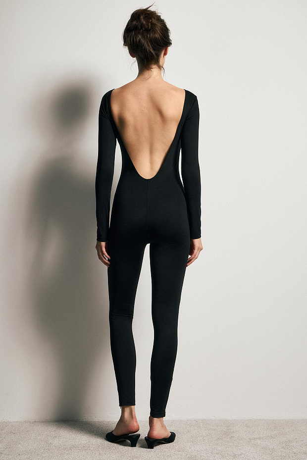 Комбинезон с длинными рукавами из бифлекса (черный)