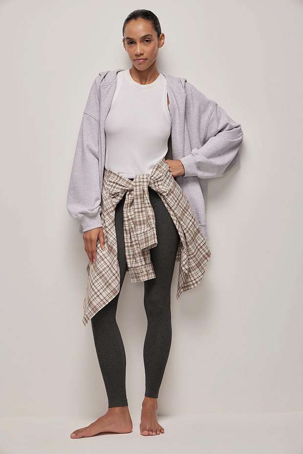 Легинсы с высокой посадкой (темно-серый меланж)