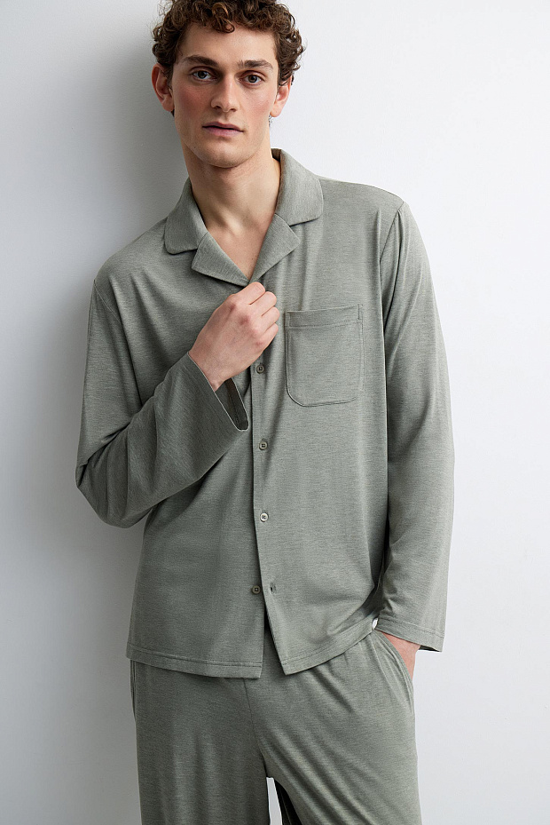 Пижамная рубашка мужская (зеленый меланж)
