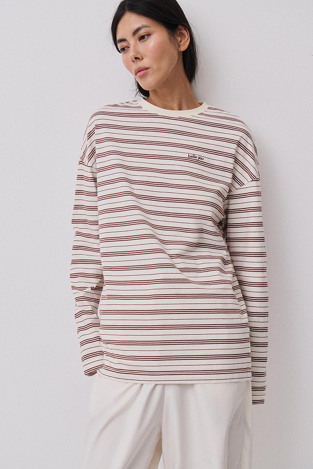 Лонгслив оверсайз (коричневый-принт)