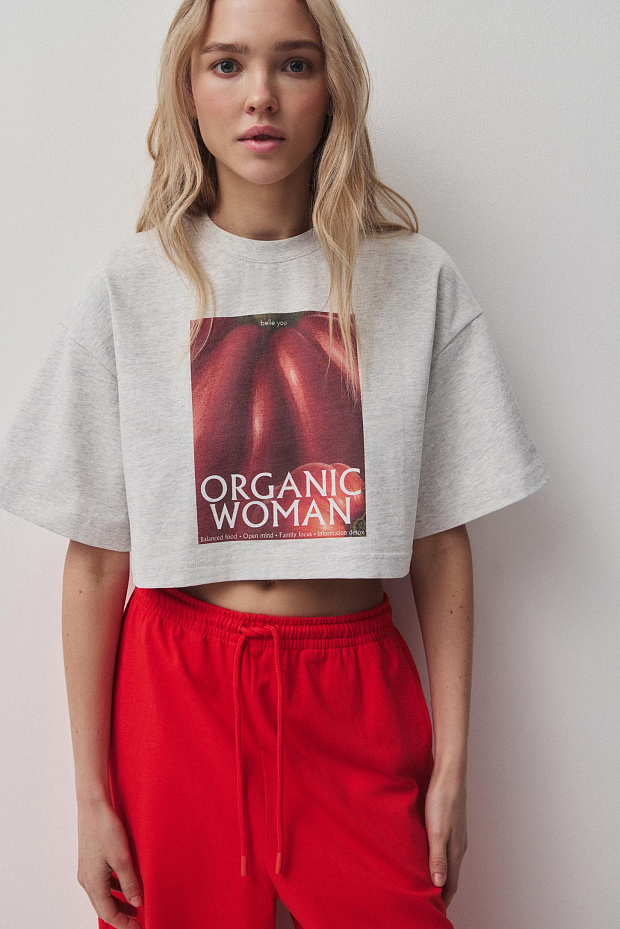 Футболка свободного силуэта (светло-серый меланж)