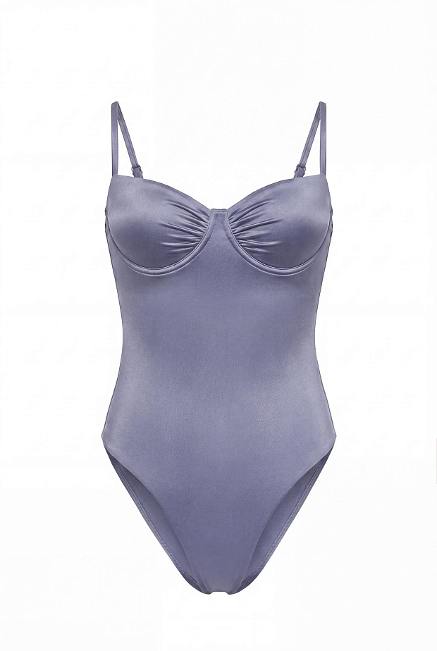 Сплошной купальник на тонких бретелях (серо-голубой )