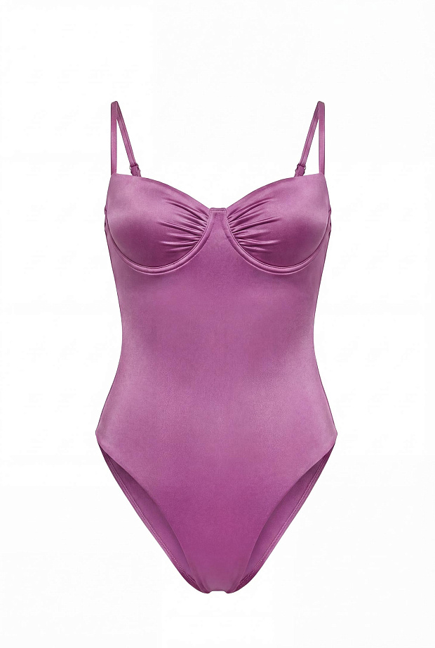 Сплошной купальник на тонких бретелях (лиловый)