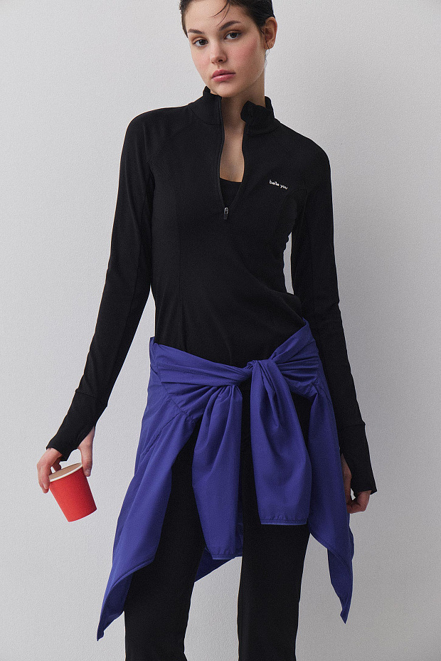 Спортивный лонгслив на молнии (черный)