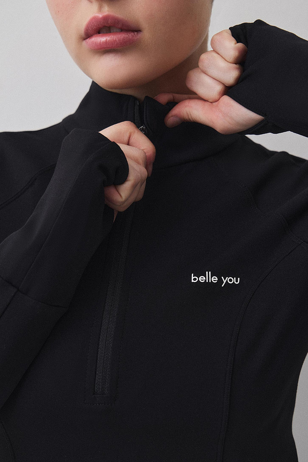 Спортивный лонгслив на молнии (черный)