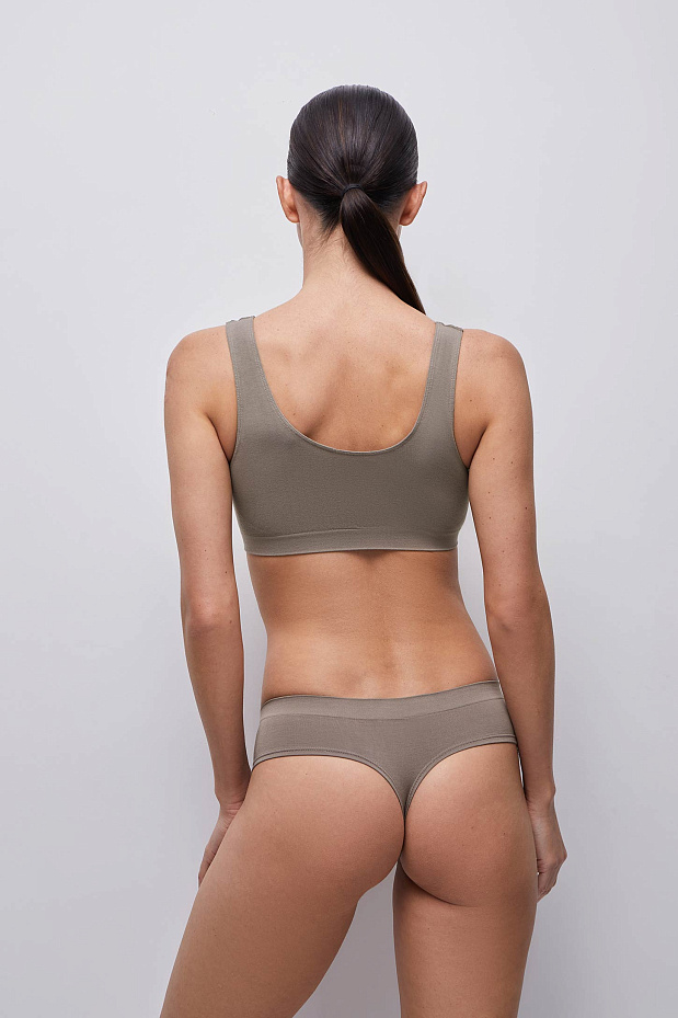 Трусы стринги с низкой посадкой Бамбук (серо-бежевый)