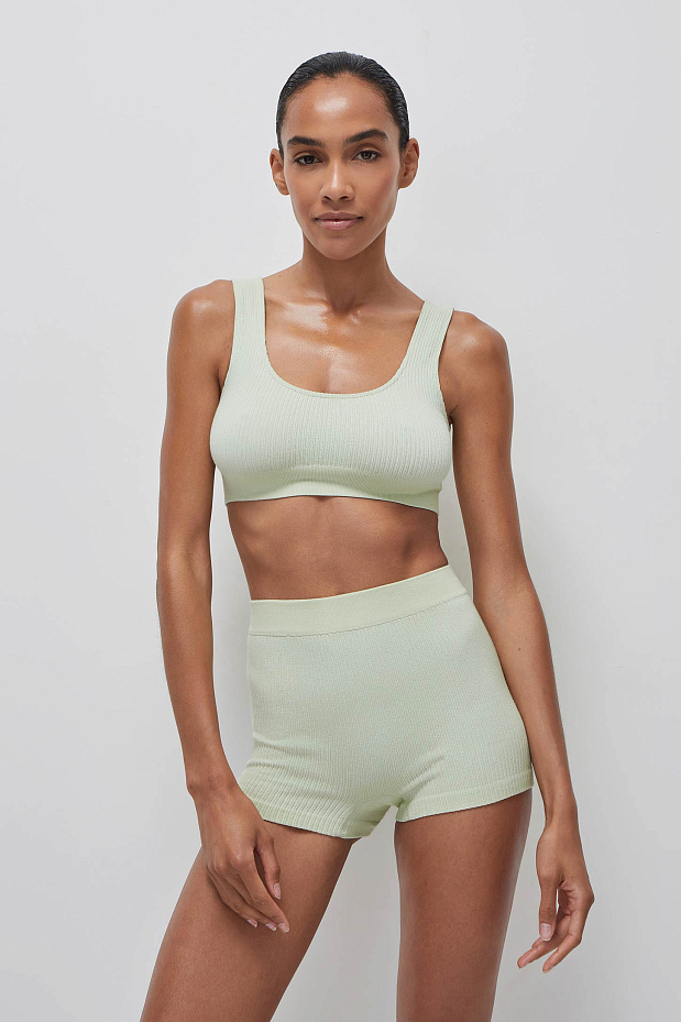 Шорты с высокой посадкой в рубчик (фисташковый сорбет )