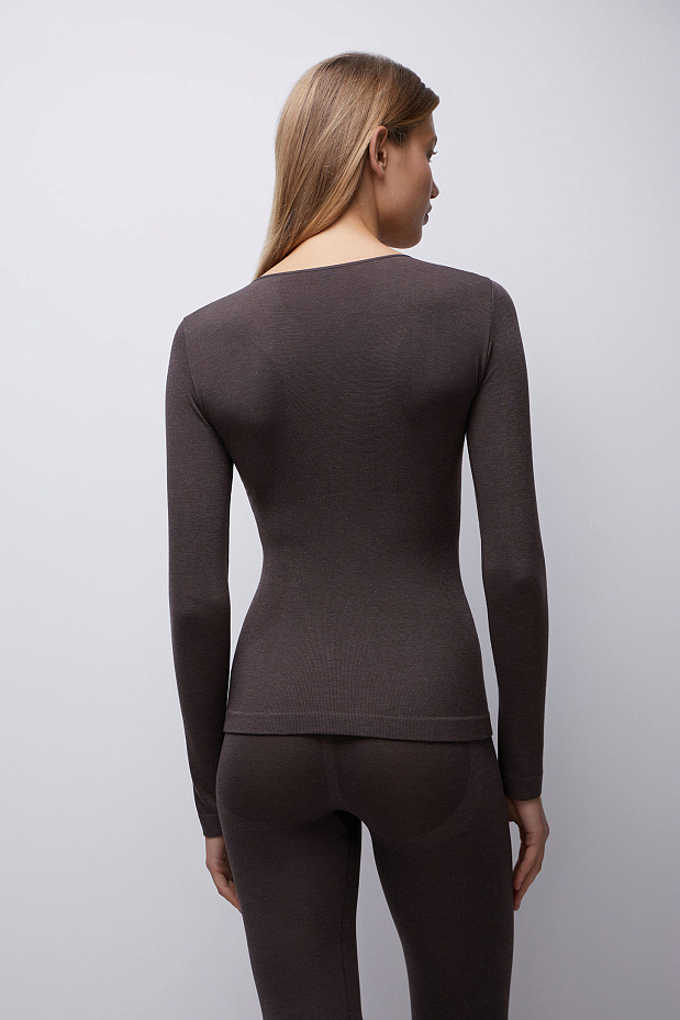 Лонгслив с фигурной анатомической вязкой (горячий шоколад)