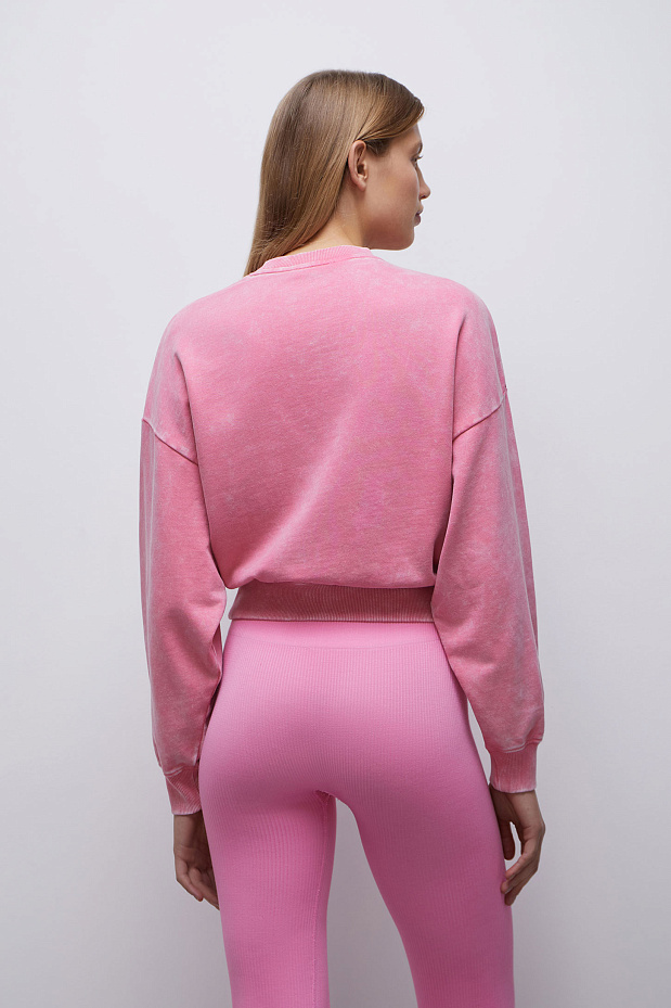 Укороченная толстовка с эффектом stonewashed (ярко-розовый)