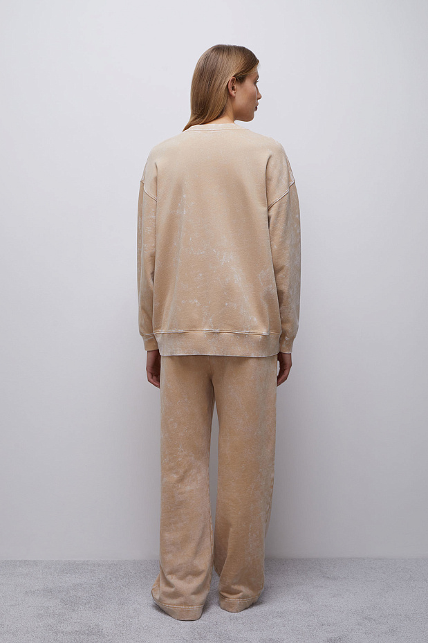 Длинные брюки из футера с эффектом stonewashed (бежевый)