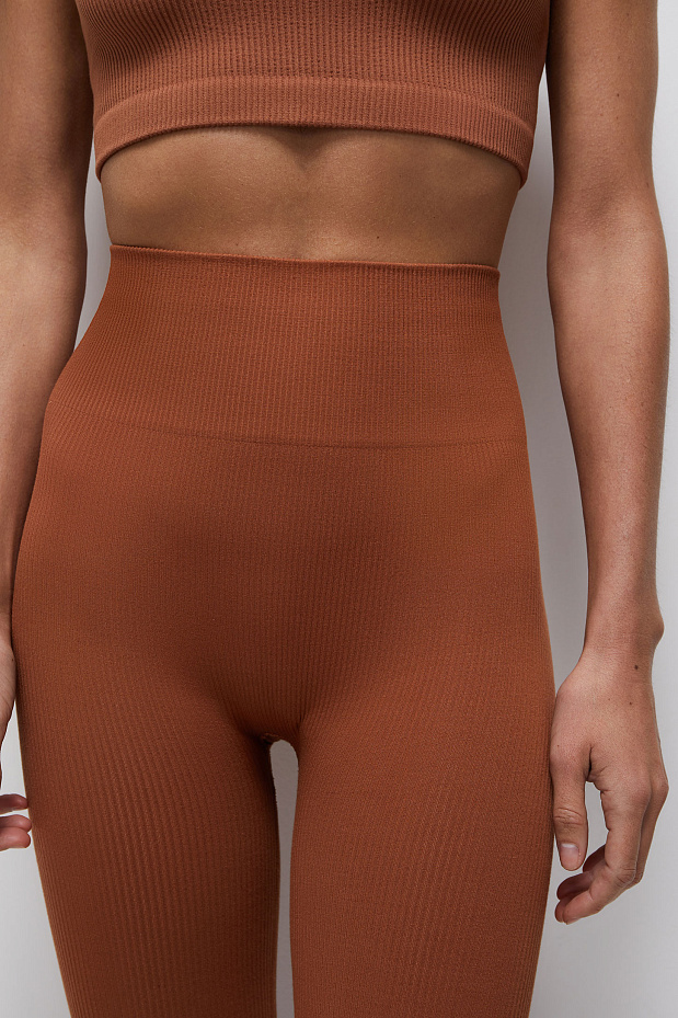 Легинсы в рубчик c высокой посадкой из бамбука (терракотовый)