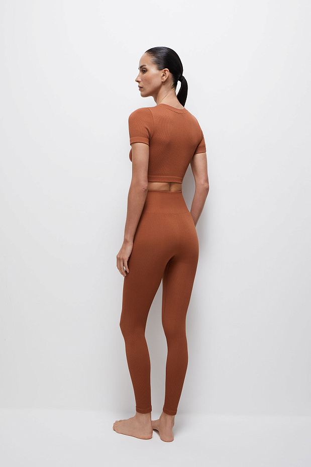 Легинсы в рубчик c высокой посадкой из бамбука (терракотовый)