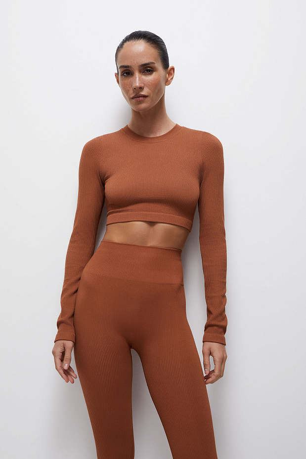 Укороченный лонгслив в рубчик из бамбука (терракотовый)