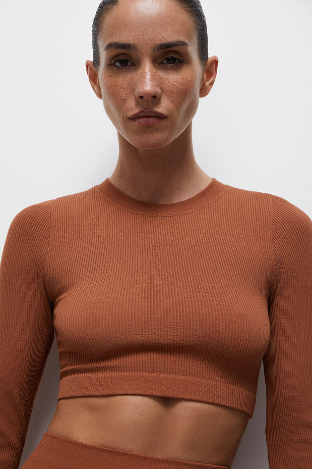 Укороченный лонгслив в рубчик из бамбука (терракотовый)