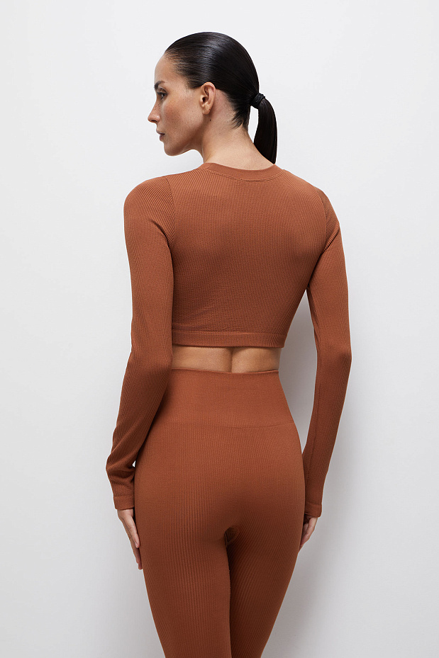 Укороченный лонгслив в рубчик из бамбука (терракотовый)