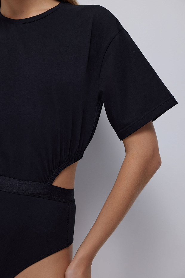 Боди с вырезами из хлопка (черный)