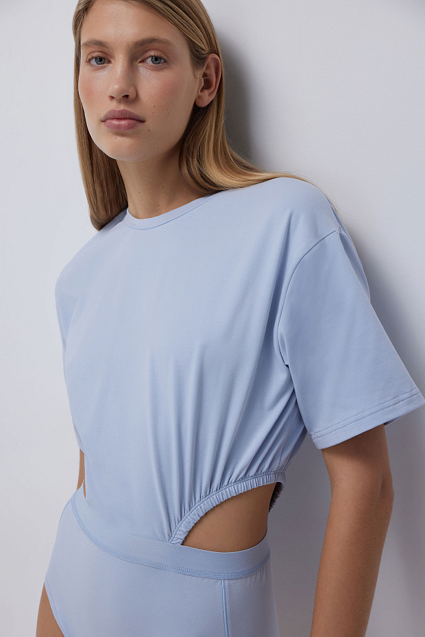 Боди с вырезами из хлопка (голубой)