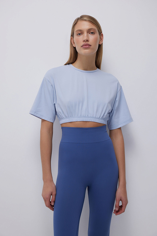 Укороченная футболка из хлопка (голубой)